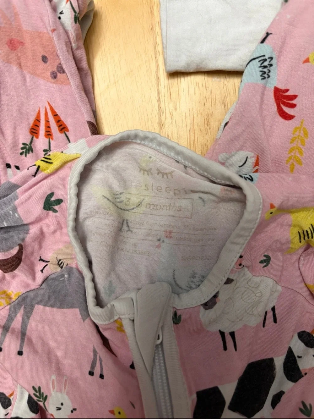 Little Sleepies Pink Farm Animal Zip Footie